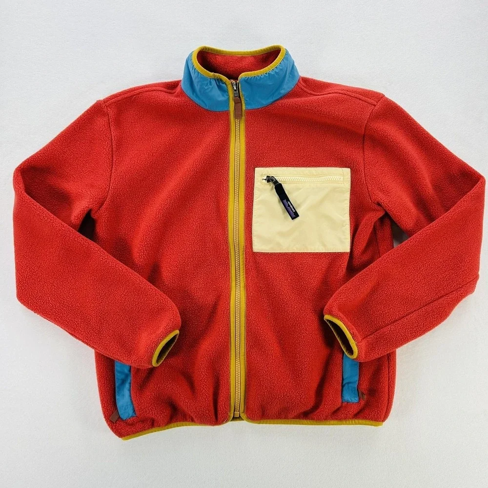 Patagonia Synchilla Fleece Jacket Kids XXL 18 Red Excellent Colorblock Zip 63520
